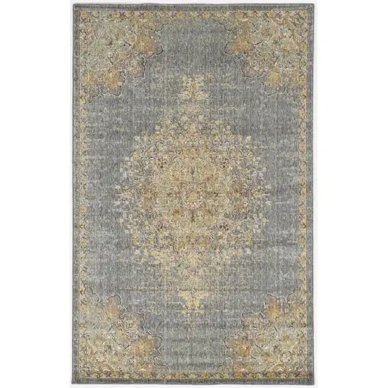 Slate Gray And Orange Wool Medallion Distressed Area Rug Photo 2