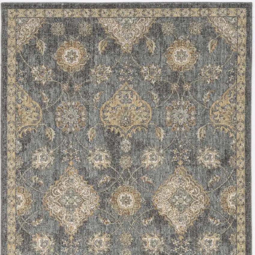 Sage And Slate Gray Wool Floral Medallion Area Rug Photo 5