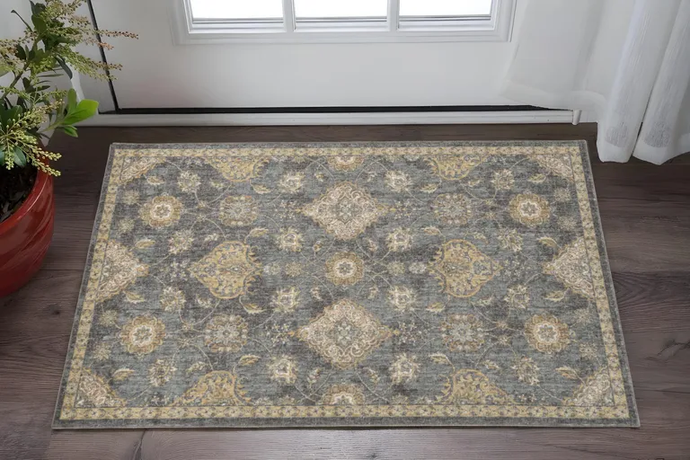 Slate Grey Vintage Wool Accent Rug Photo 1