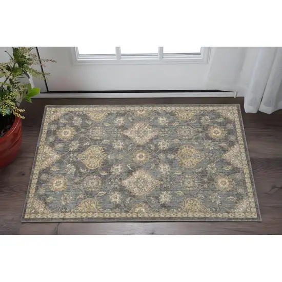 Sage And Slate Gray Wool Floral Medallion Area Rug Photo 1
