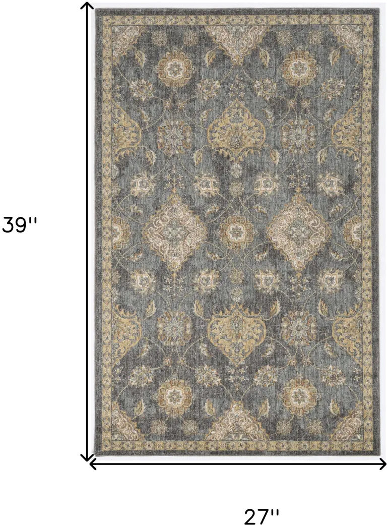 Slate Grey Vintage Wool Accent Rug Photo 3
