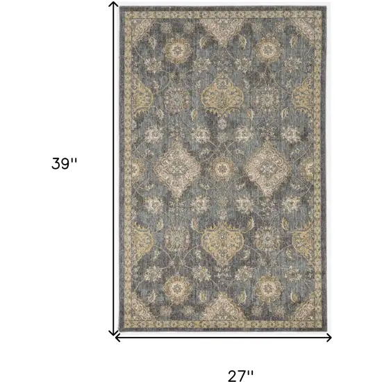 Sage And Slate Gray Wool Floral Medallion Area Rug Photo 3