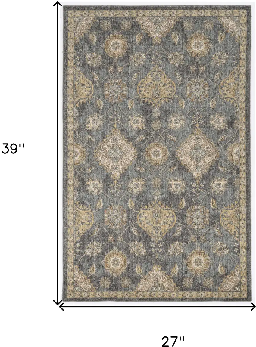 Sage And Slate Gray Wool Floral Medallion Area Rug Photo 3