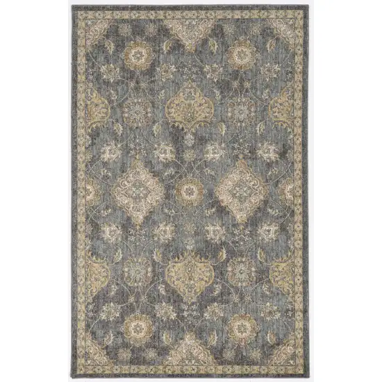 Sage And Slate Gray Wool Floral Medallion Area Rug Photo 2