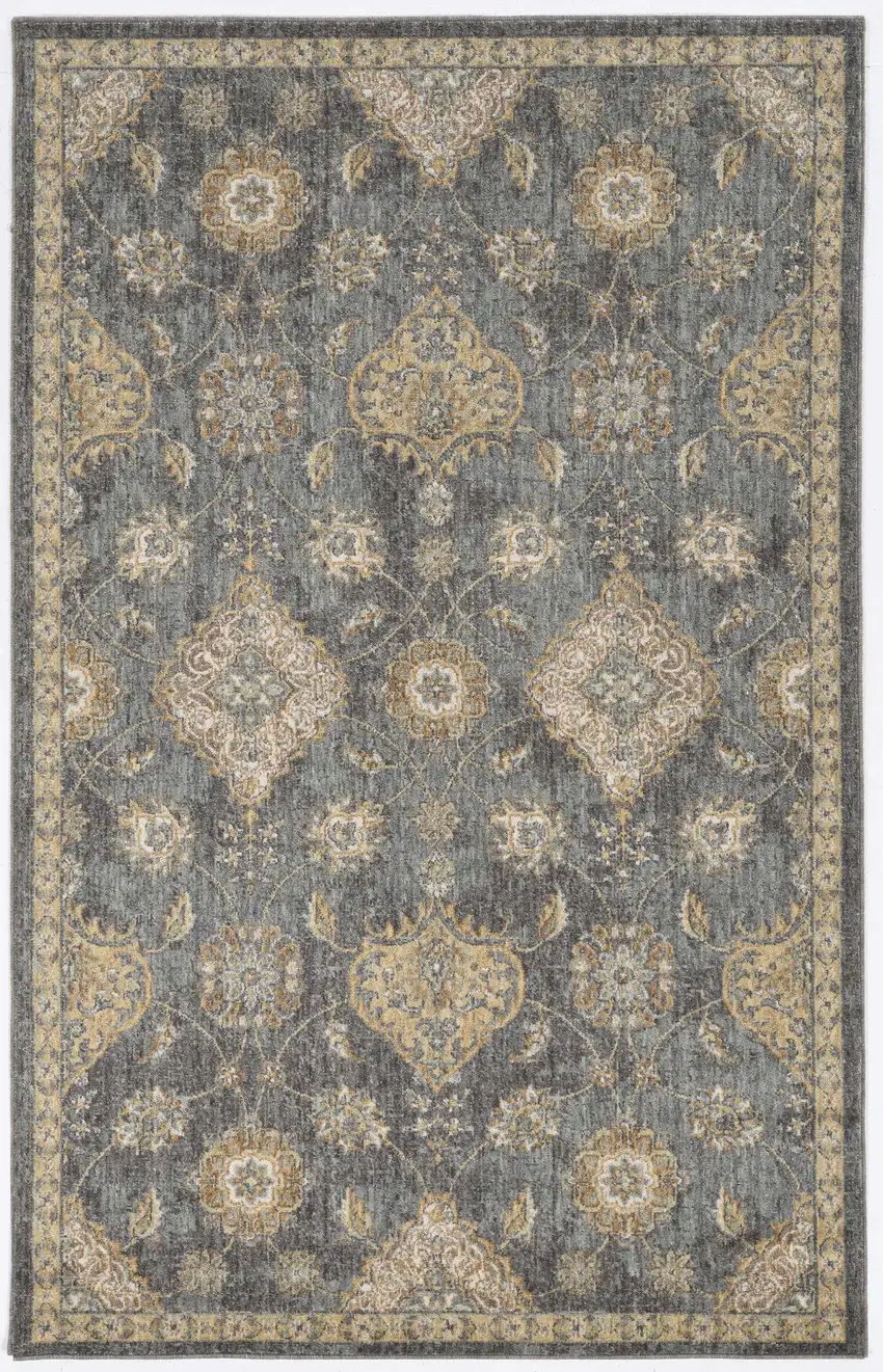 Sage And Slate Gray Wool Floral Medallion Area Rug Photo 2