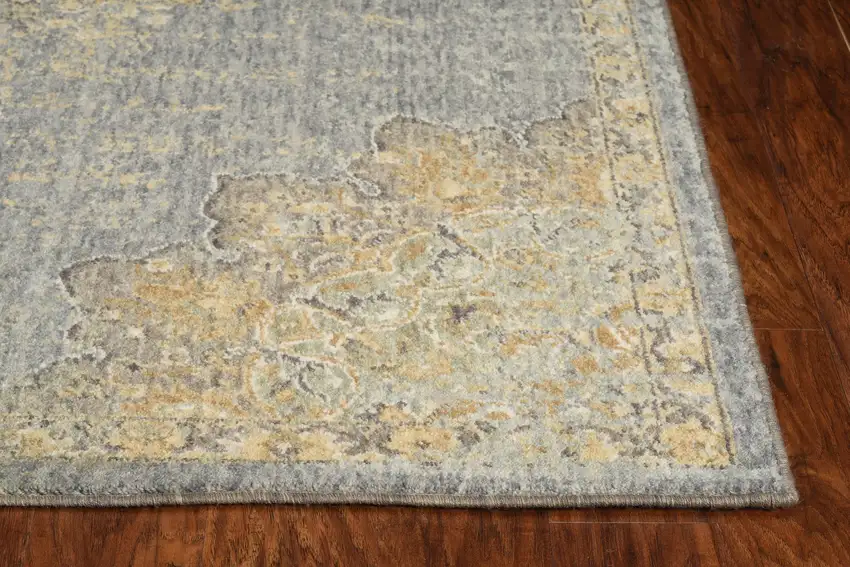 Slate Grey Wool Floral Handmade Area Rug Photo 3