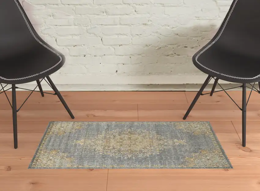 Slate Grey Wool Floral Handmade Area Rug Photo 2