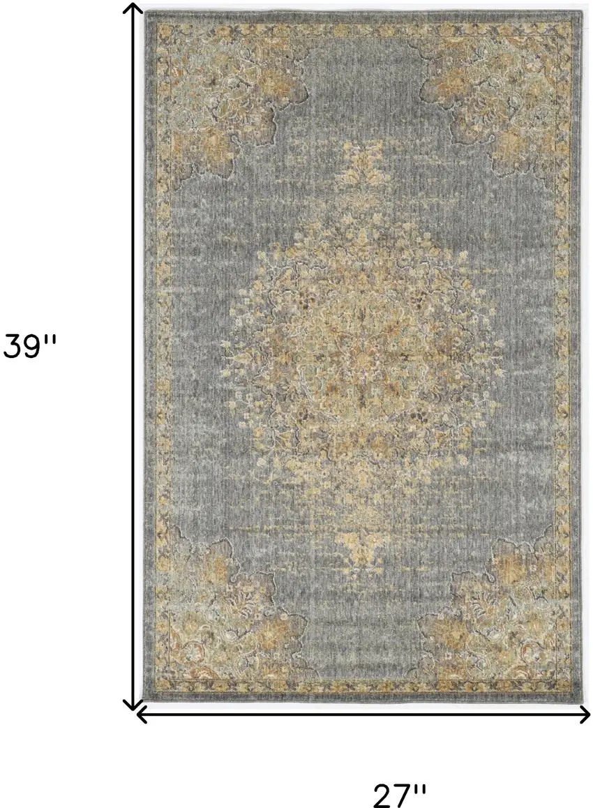 Slate Grey Wool Floral Handmade Area Rug Photo 4