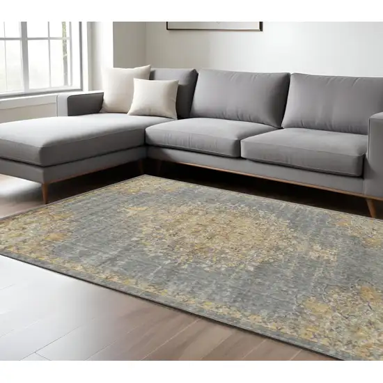 Slate Gray And Orange Wool Medallion Area Rug Photo 1