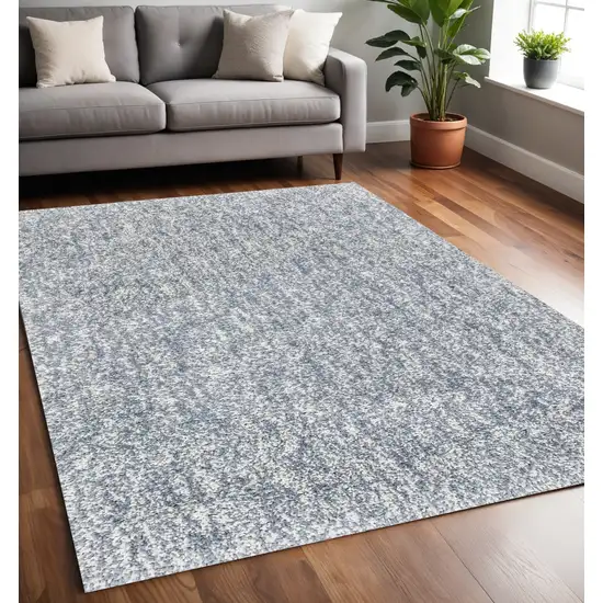 Slate Blue And Ivory Abstract Shag Hand Woven Area Rug Photo 1