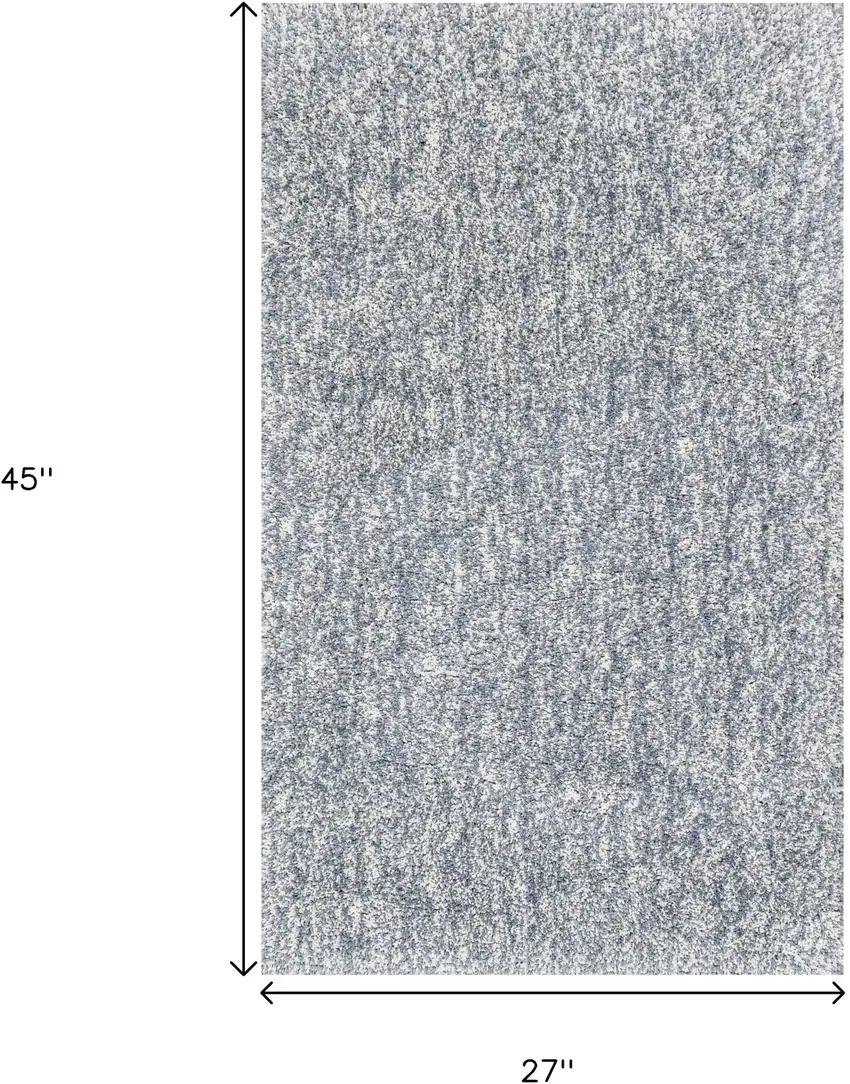 Slate Blue And Ivory Abstract Shag Hand Woven Area Rug Photo 3