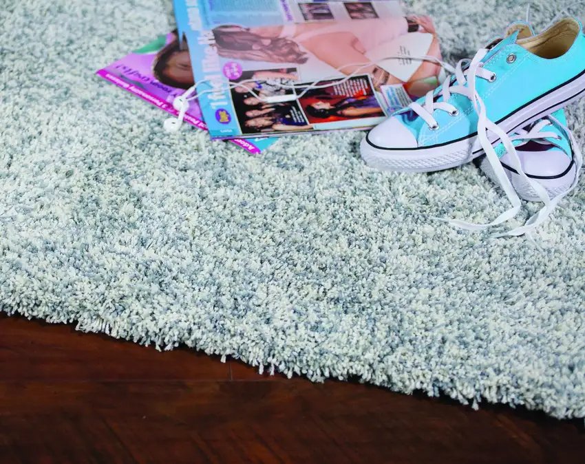 Slate Blue And Ivory Abstract Shag Hand Woven Area Rug Photo 4