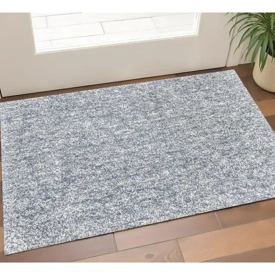 Slate Blue And Ivory Abstract Shag Hand Woven Area Rug Photo 1