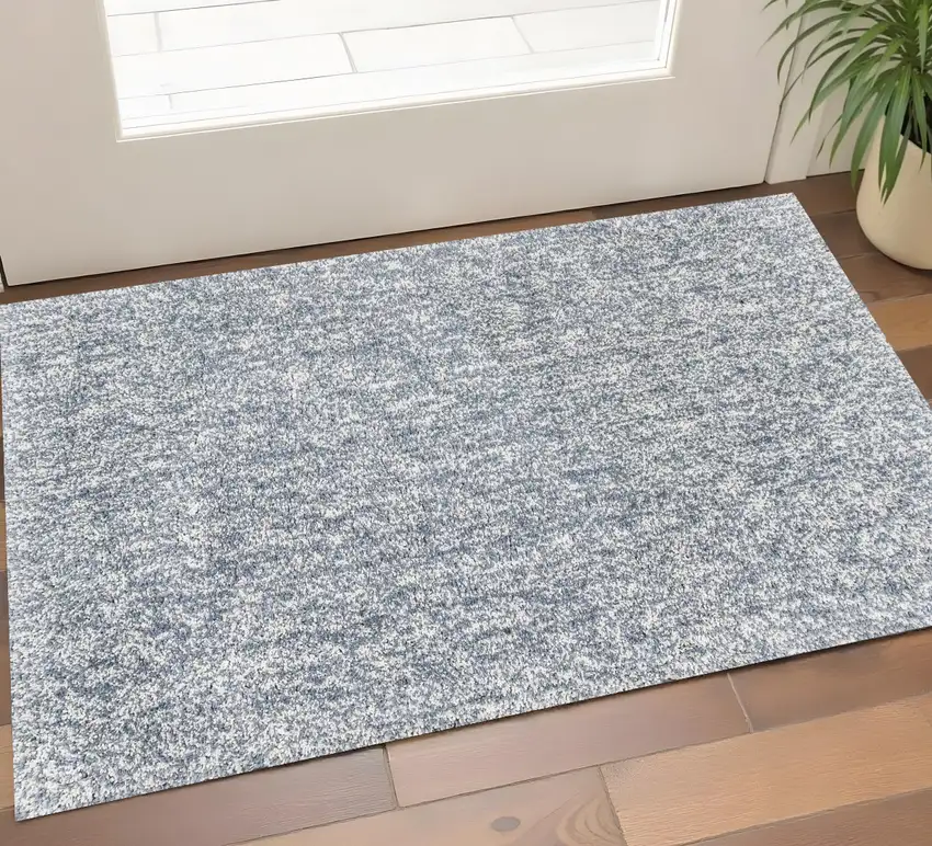 Slate Blue And Ivory Abstract Shag Hand Woven Area Rug Photo 1