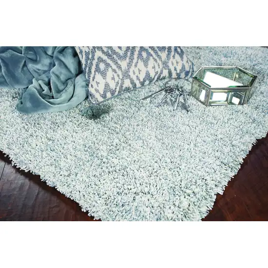 Slate Blue And Ivory Abstract Shag Hand Woven Area Rug Photo 5