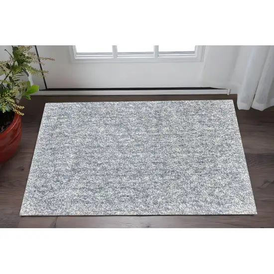 Slate Blue And Ivory Abstract Shag Hand Woven Area Rug Photo 1