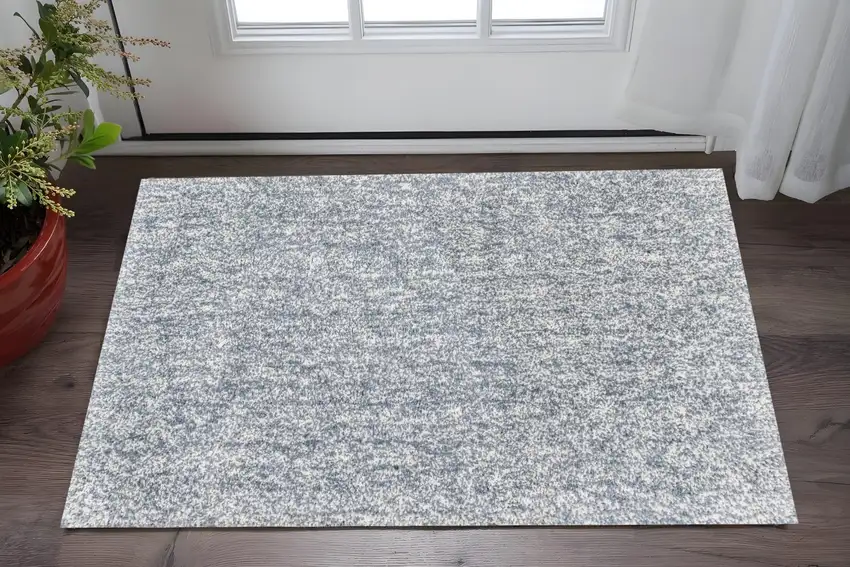 Slate Blue And Ivory Abstract Shag Hand Woven Area Rug Photo 1