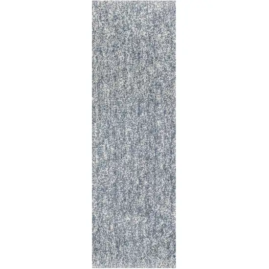 8' Slate Blue And Ivory Abstract Shag Hand Woven Runner Rug Photo 2