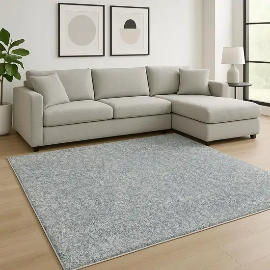 Slate Blue And Ivory Abstract Shag Hand Woven Area Rug Photo 1