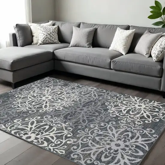 Ivory And Slate Gray Medallion Area Rug Photo 1