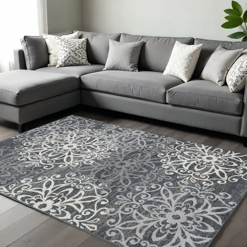 Ivory And Slate Gray Medallion Area Rug Photo 1