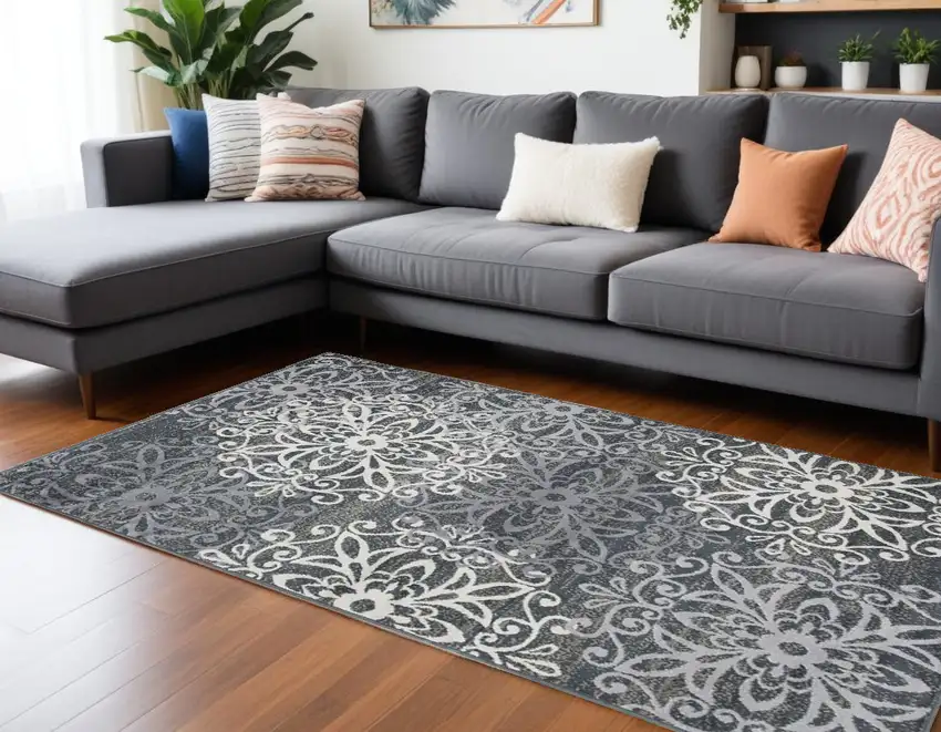 Slate Medallion Power Loom Stain Resistant Area Rug Photo 1