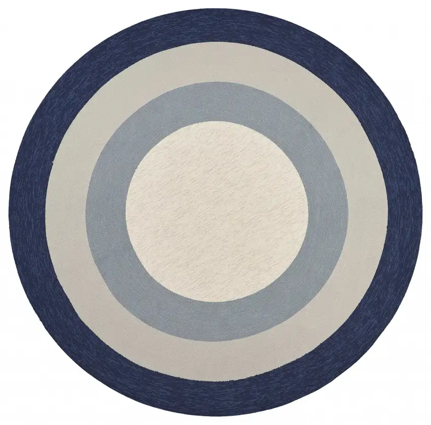 Slate Navy Blue Hand Hooked UV Treated Bordered Round Indoor Outdoor Area Rug Photo 1