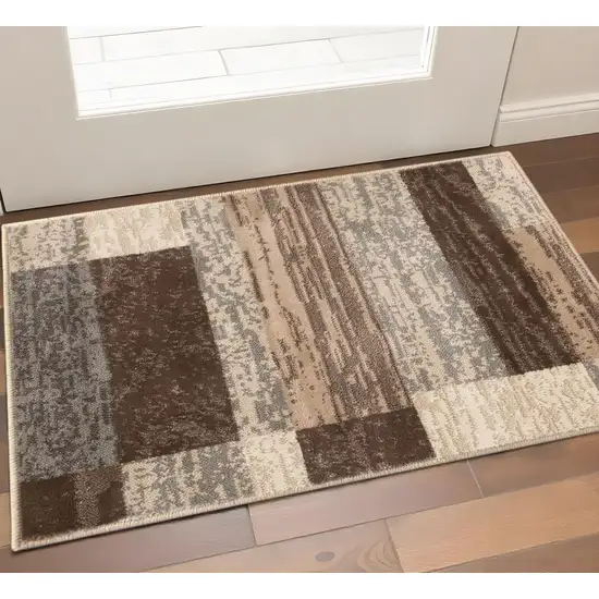 Beige Slate Gray And Brown Patchwork Area Rug Photo 1