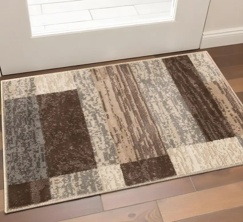 Beige Slate Gray And Brown Patchwork Area Rug Photo 1