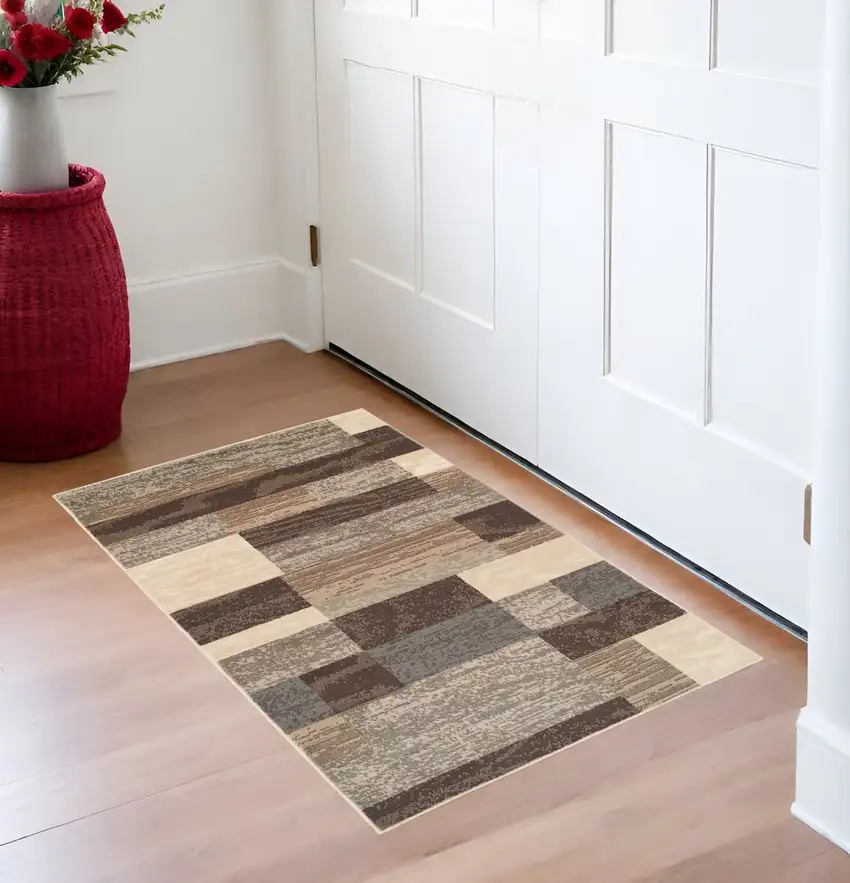 Slate Patchwork Power Loom Stain Resistant Area Rug Photo 1