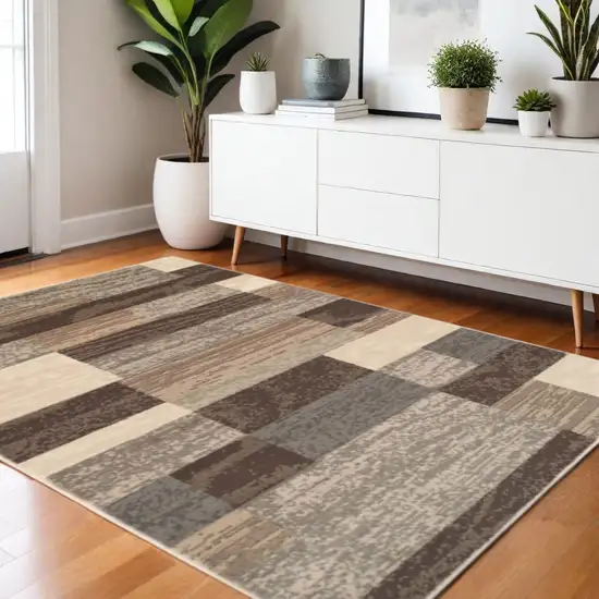 Beige Slate Gray And Brown Patchwork Area Rug Photo 1