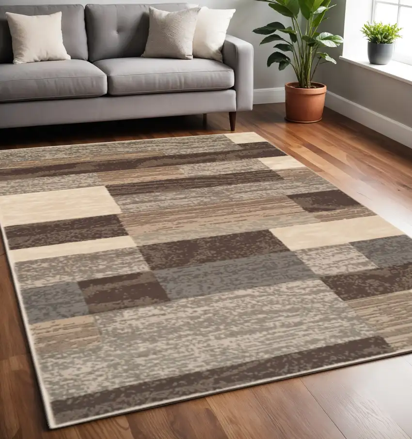 Beige Slate Gray And Brown Patchwork Area Rug Photo 1