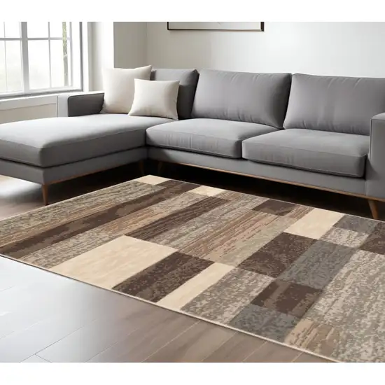 Beige Slate Gray And Brown Patchwork Area Rug Photo 1