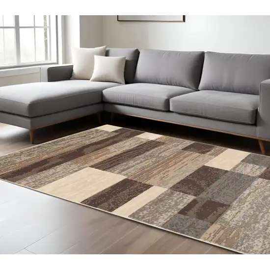 Beige Slate Gray And Brown Patchwork Area Rug Photo 1