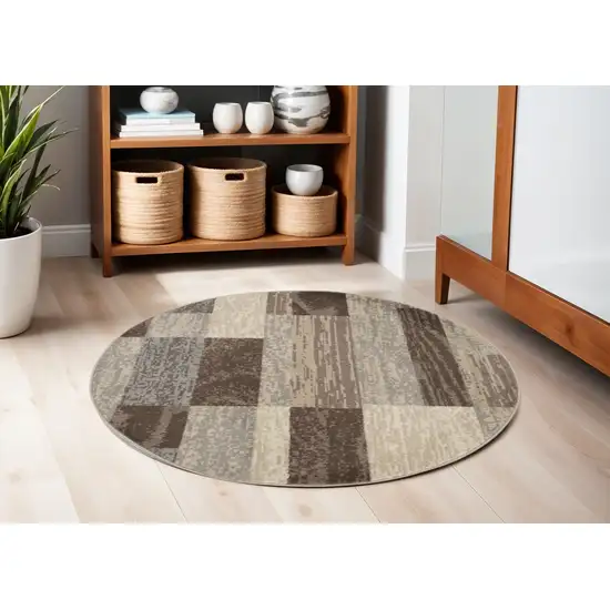 5' Beige Slate Gray And Brown Patchwork Round Rug Photo 1