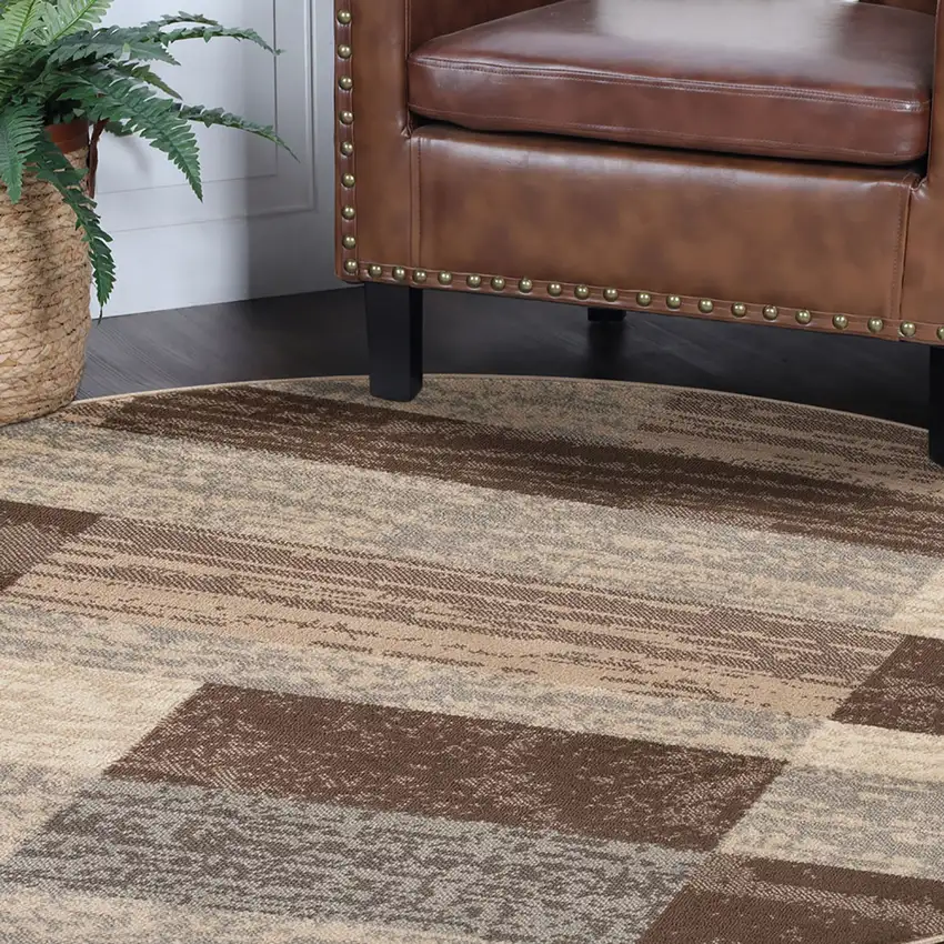 Slate Round Patchwork Power Loom Stain Resistant Area Rug Photo 8