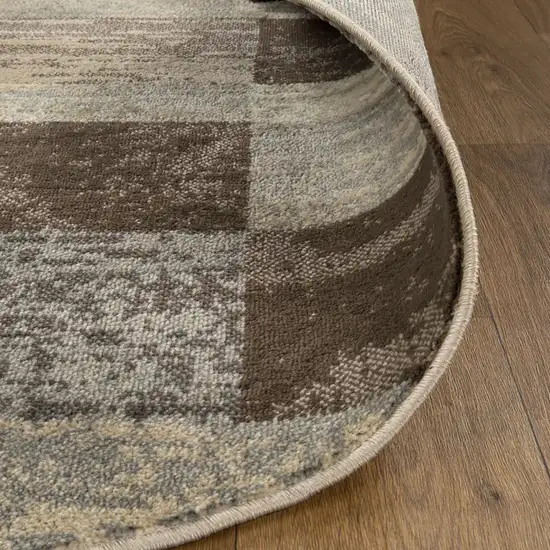 8' Beige Slate Gray And Brown Patchwork Round Rug Photo 6