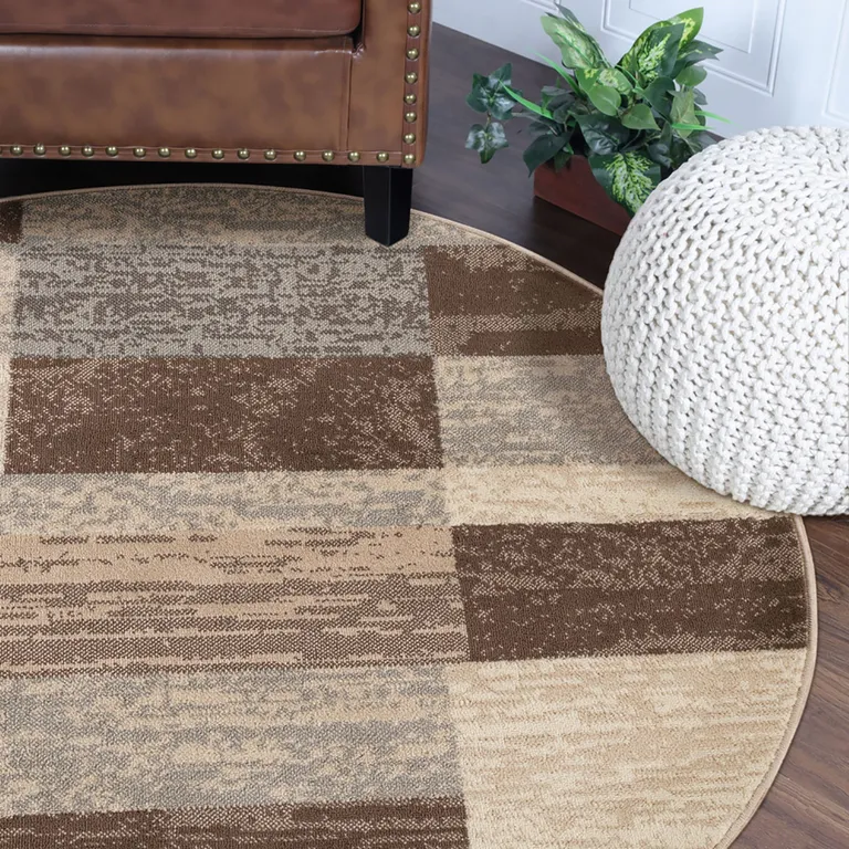 Slate Round Patchwork Power Loom Stain Resistant Area Rug Photo 5