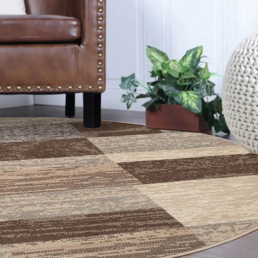 Slate Round Patchwork Power Loom Stain Resistant Area Rug Photo 6