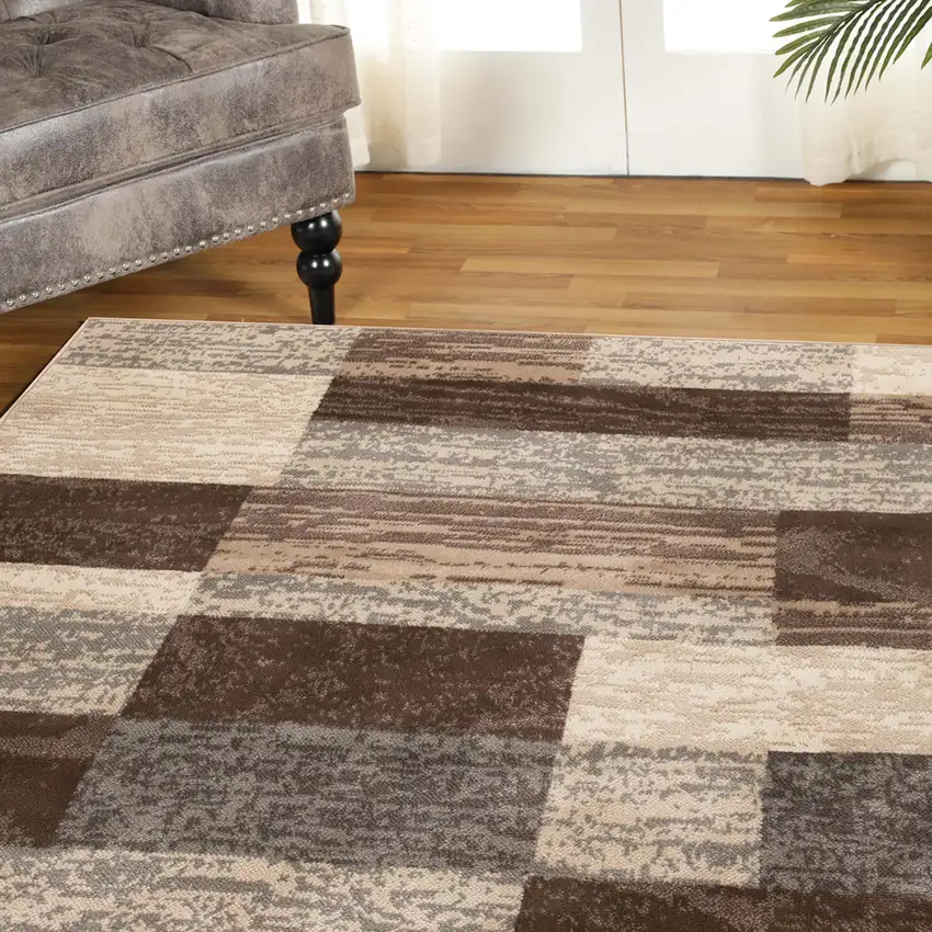 Slate Square Patchwork Power Loom Stain Resistant Area Rug Photo 6
