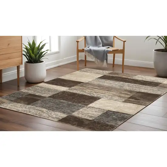 5' Beige Slate Gray And Brown Patchwork Square Rug Photo 1