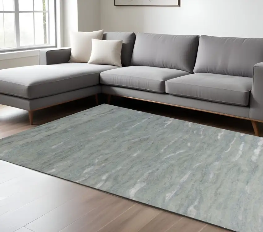 Slate Gray And Ivory Wool Abstract Hand Tufted Area Rug Photo 1
