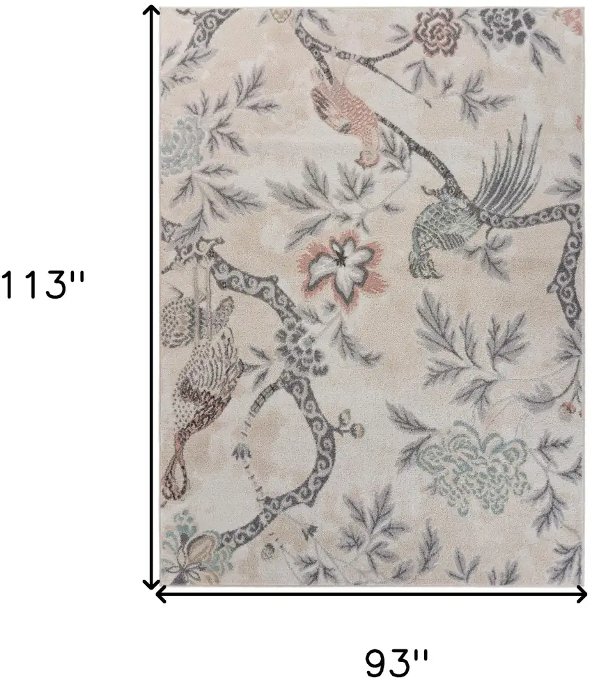 Soft Beige Birds and Trees Area Rug Photo 8