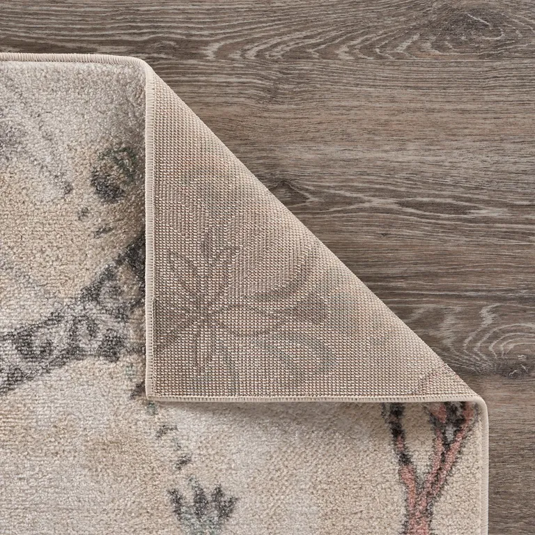 Soft Beige Birds and Trees Area Rug Photo 5