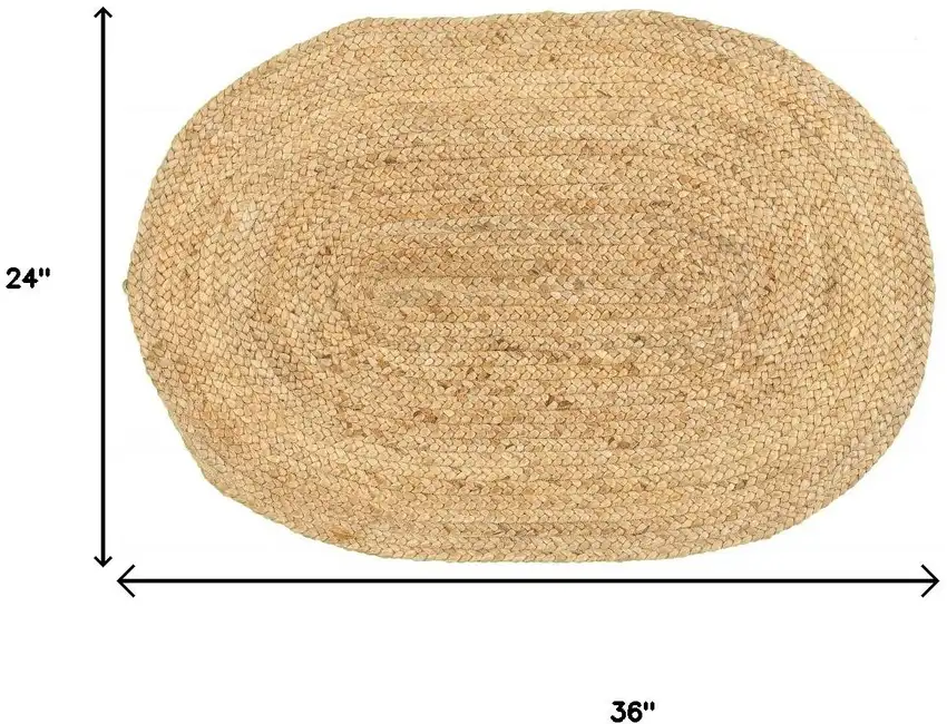 Natural Jute Hand Braided Oval Rug Photo 3