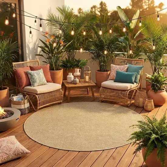 8' X 8' Beige Round Indoor Outdoor Area Rug Photo 1