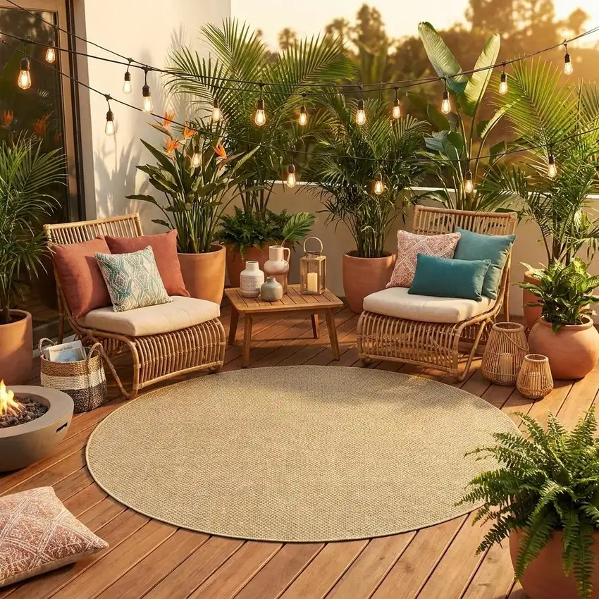 8' X 8' Beige Round Indoor Outdoor Area Rug Photo 1