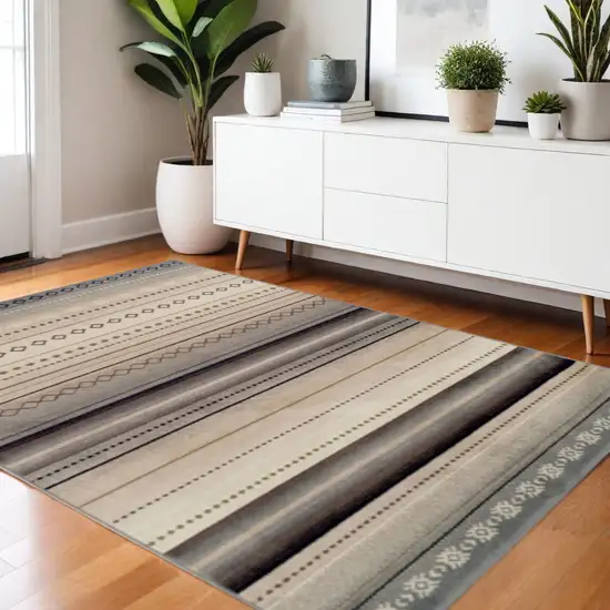 Gray Brown And Ivory Geometric Area Rug Photo 1