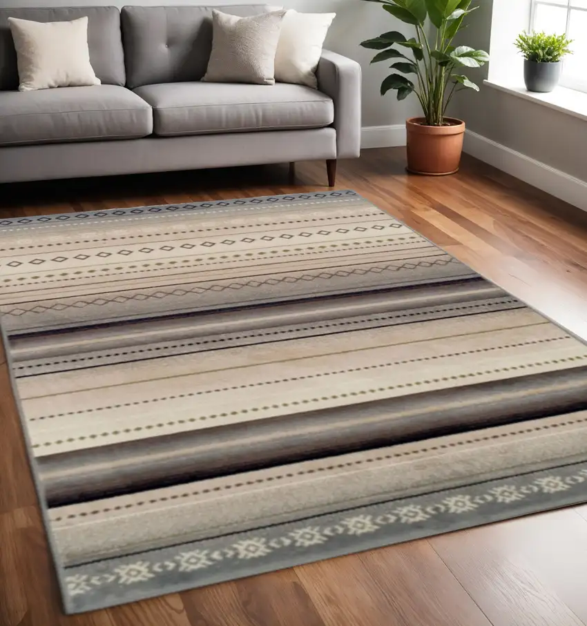 Gray Brown And Ivory Geometric Area Rug Photo 1