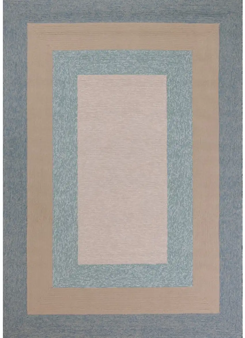 Blue and Beige Handmade Indoor Outdoor Area Rug Photo 2